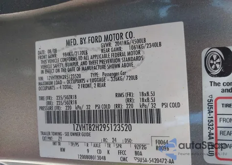 2009 Ford Mustang Gt/Gt Premium из США, поврежденный, VIN 1ZVHT82H295123520